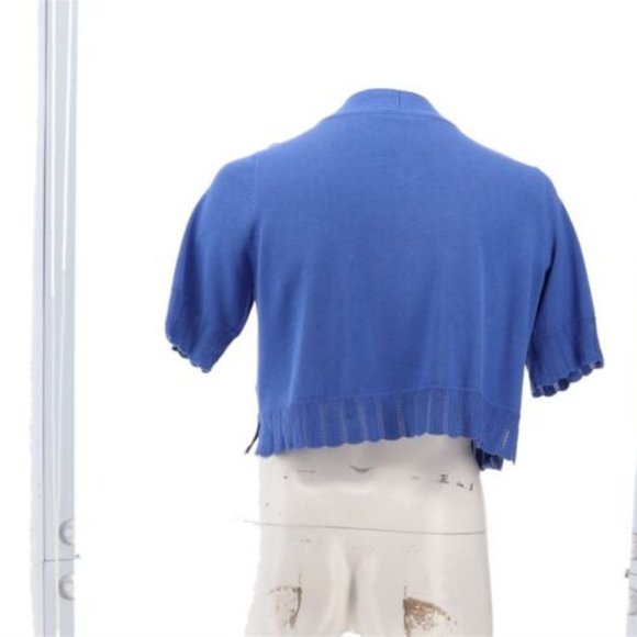 NWT ISAAC MIZRAHI SCALLOP TRIM OPEN FRONT CARDIGAN SWEATER BLUE BONNET XS - Picture 4 of 8